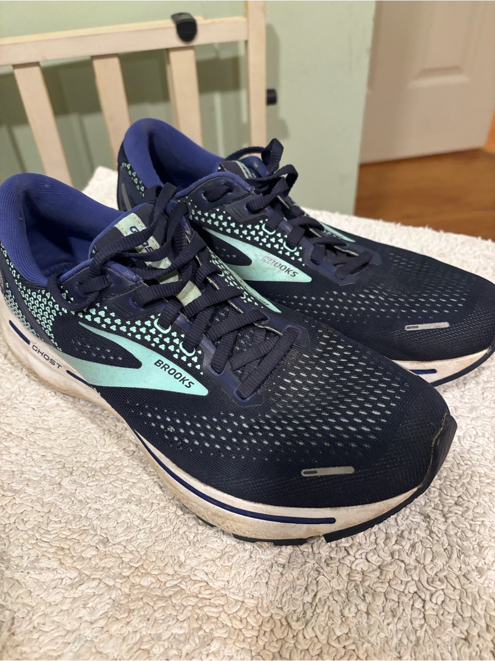 Brooks Women’s Ghost Running Shoes — Navy with Mint Accents